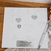 Personalised Guest Book White with Silver Hearts – 100th Birthday