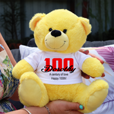 Personalised 23cm Yellow Bear 100th Birthday Shirt