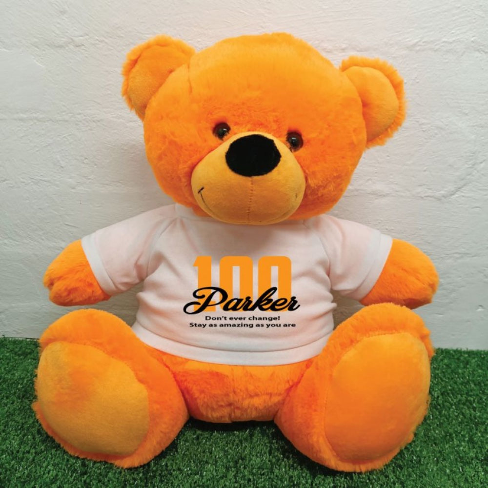 Orange Bear 40cm 100th Birthday Personalised Shirt