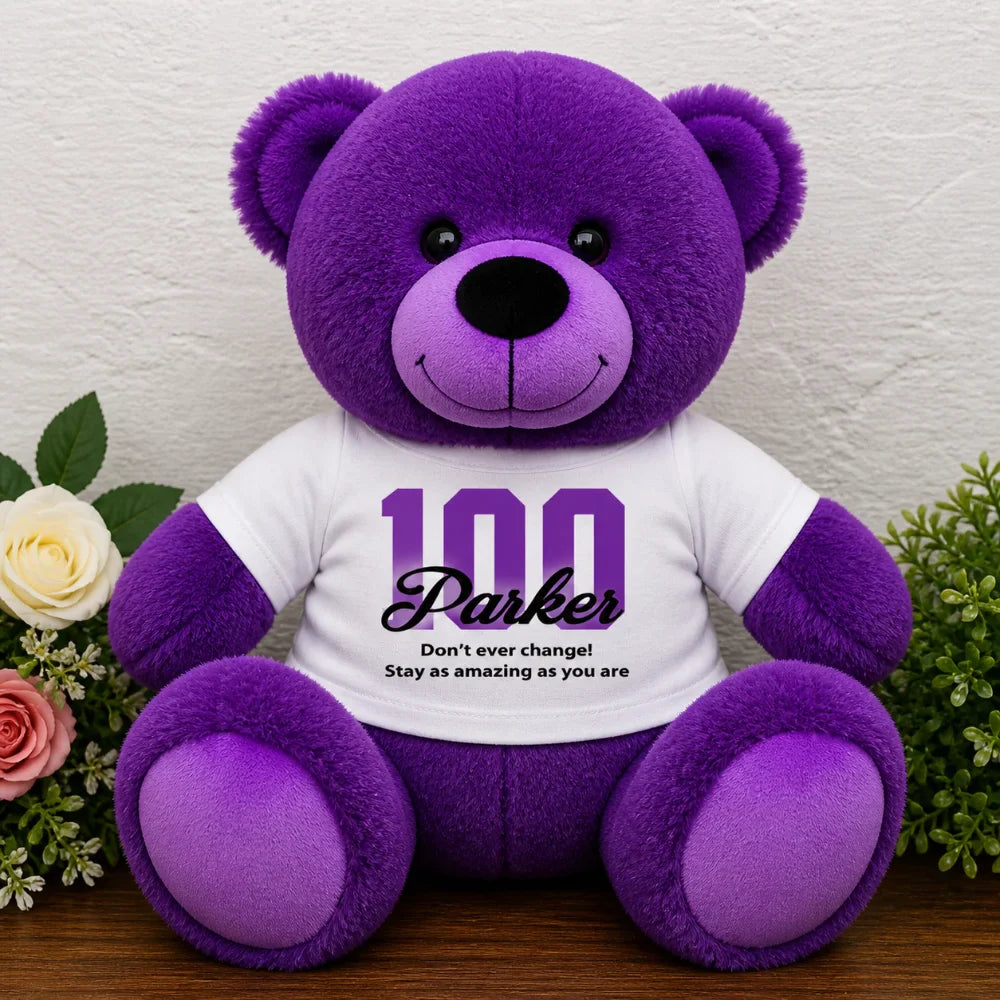Purple Bear 30cm – 100th Birthday Personalised Shirt
