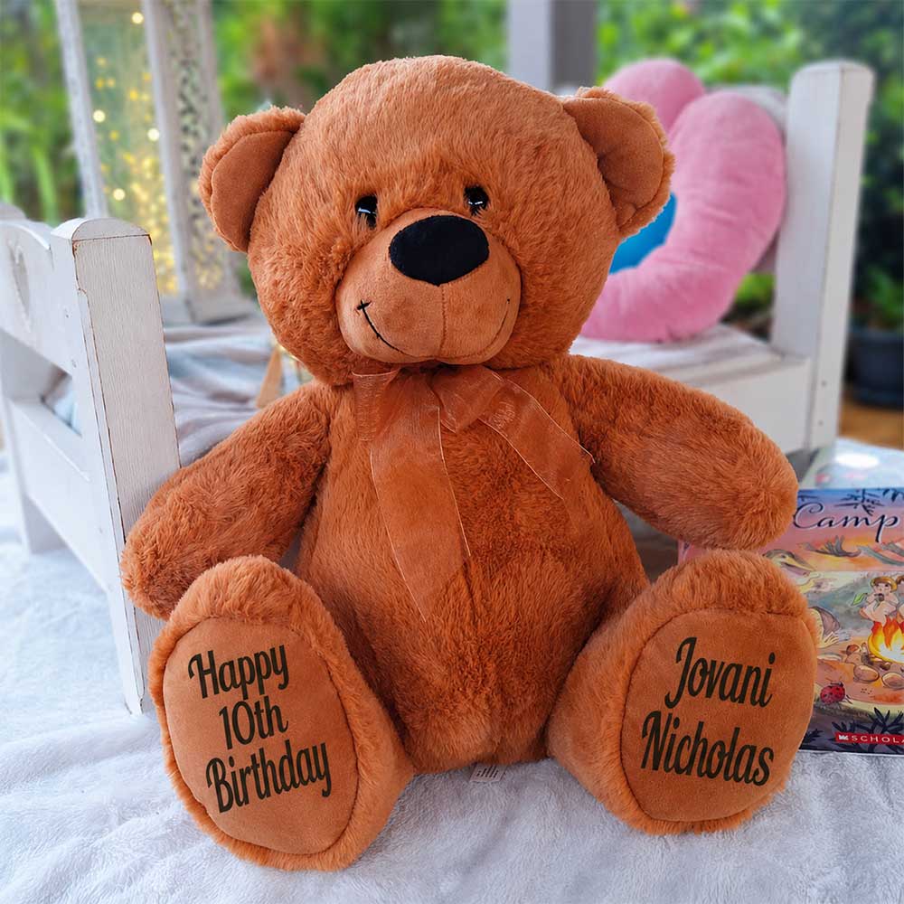 Brown Bear 40cm 10th Birthday Personalised Message on Feet
