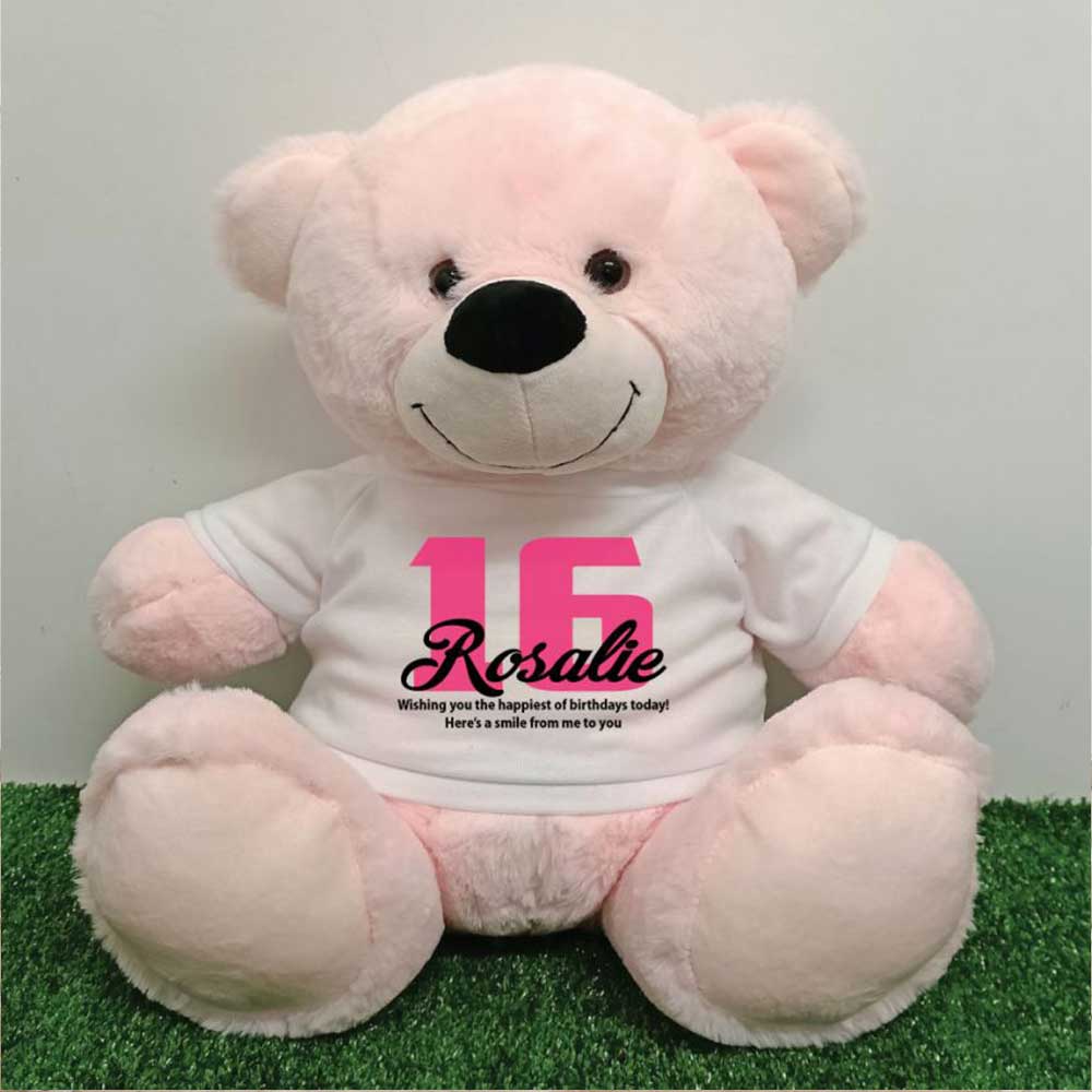 Personalised 40cm Light Pink Bear 16th Birthday