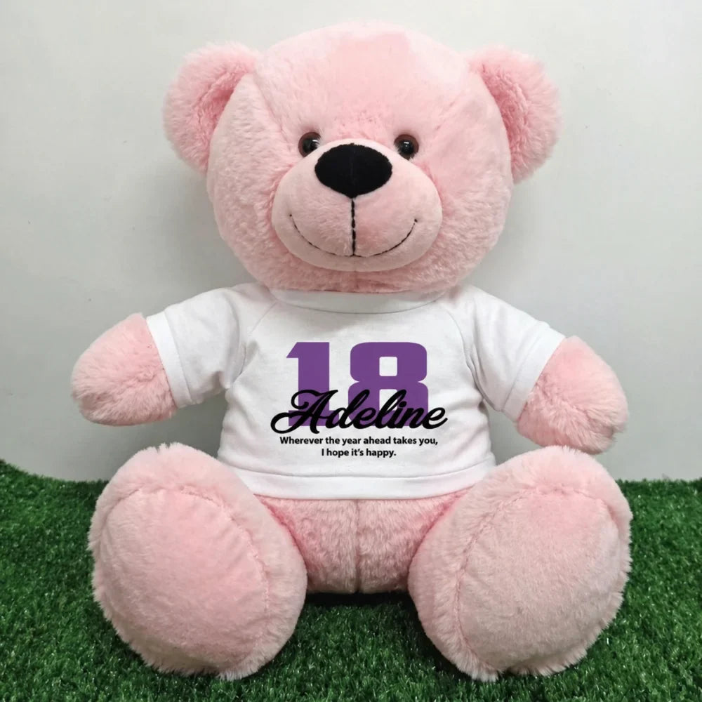 Personalised 40cm Light Pink Bear 18th Birthday Shirt