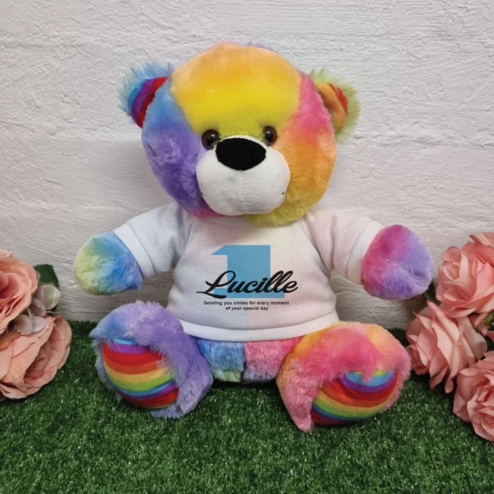 Rainbow Bear 40cm Personalised 1st Birthday Gift