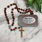 Wooden Rosary Beads for Holy Communion with Personalised Plaque
