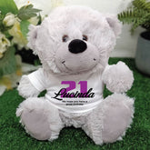 Silver Bear 23cm 21st Birthday Personalised Message on Shirt