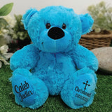 Personalised Bright Blue Bear 30cm Christening Message on Feet