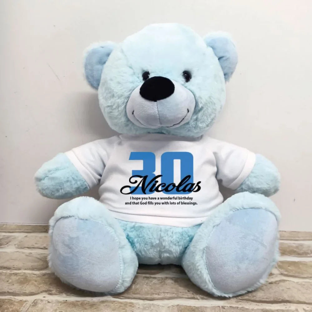 Light Blue Bear 40cm – Personalised 30th Birthday Shirt