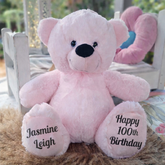 100th Birthday Light Pink Bear 30cm – Personalised on Feet