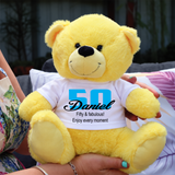 Personalised Yellow Bear 23cm 50th Birthday Message on Shirt