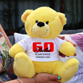 60th Birthday Yellow Bear 23cm with Message on Shirt