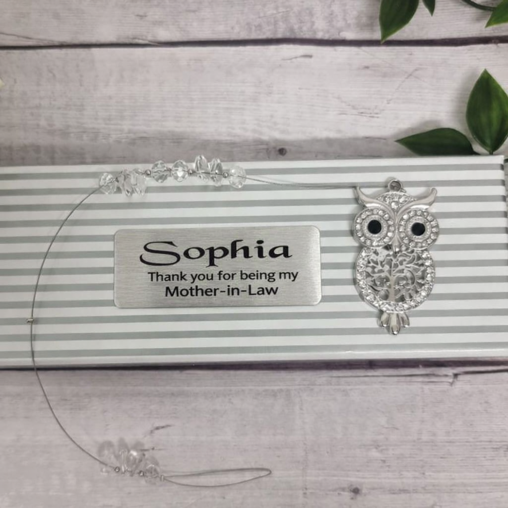 Personalised Suncatcher - Owl with Diamontes for Mother-in-Law