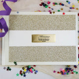 Personalised White with Gold Glitter Guest Book A5 – 70th Birthday