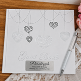 Personalised Guest Book White with Silver Hearts 22x19.5cm – 90th Birthday