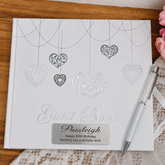 Personalised Guest Book White with Silver Hearts 22x19.5cm – 90th Birthday