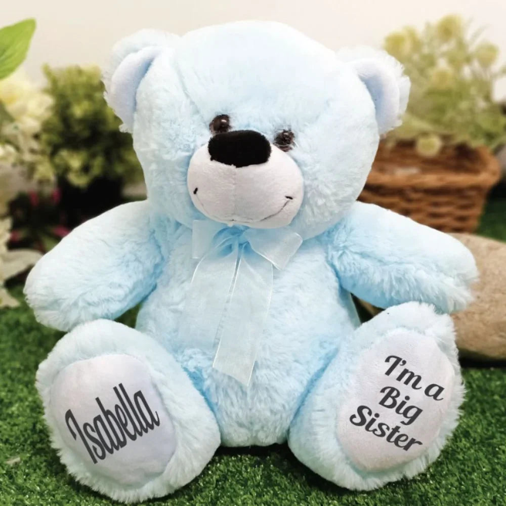Light Blue Bear 40cm Big Sister Personalised Message on Feet