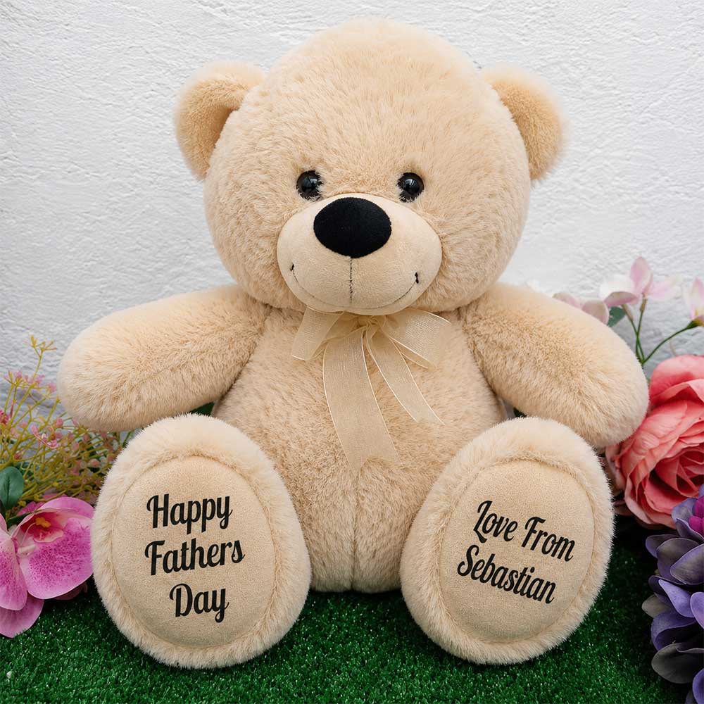 30cm Beige Bear Fathers Day Message on Feet Personalised