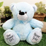 Light Blue Bear 40cm Flower Girl Personalised Message on Feet