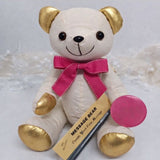 Signature Bear 100th Birthday Gold Ears/Pink Bow Personalised Badge