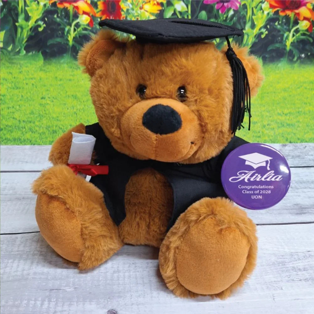 23cm Brown Bear Graduation Bear with Personalised Badge