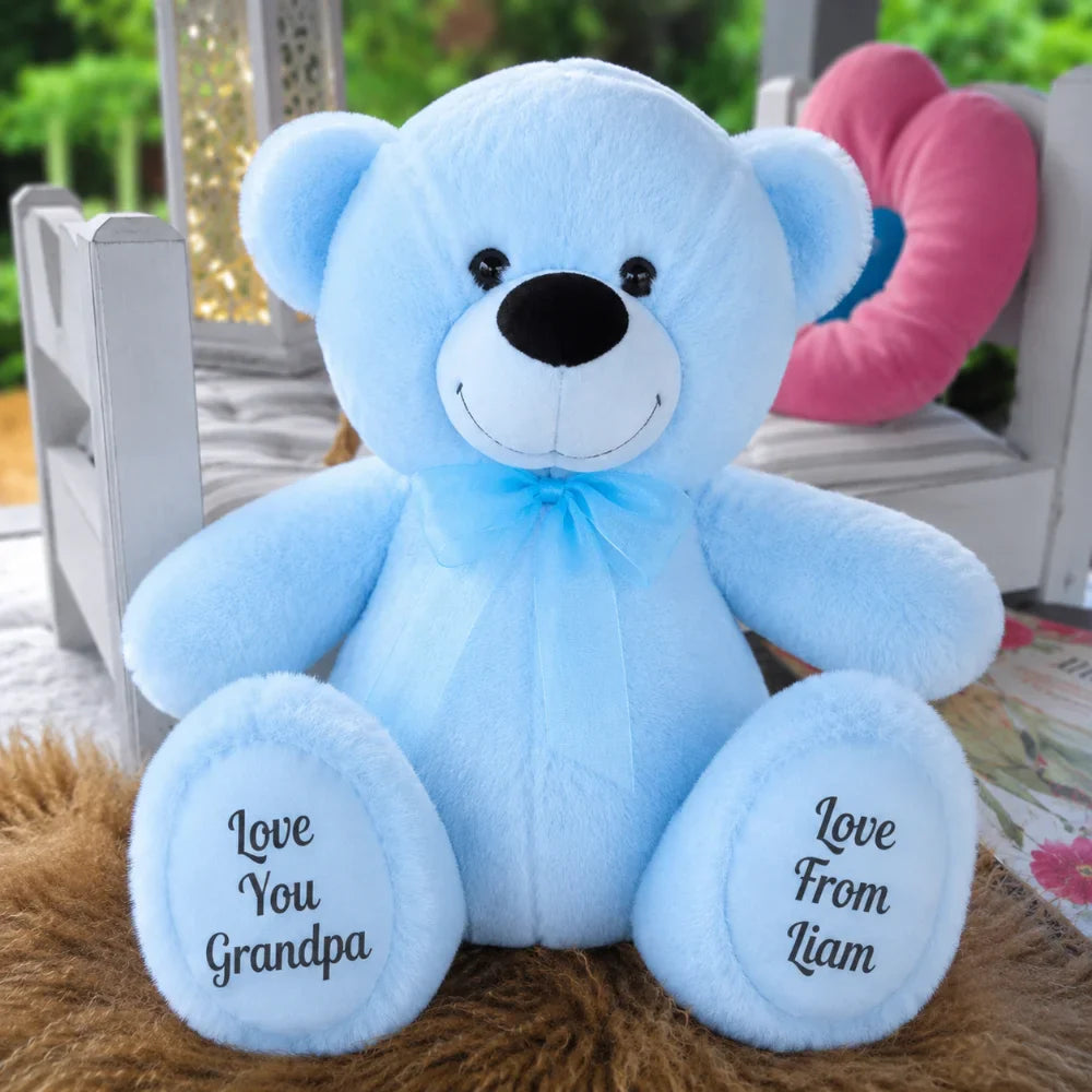 Light Blue Bear 40cm Grandad Personalised on Feet