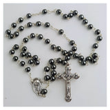 Personalised Hematite Rosary Beads Baptism Gift Box with Plaque