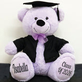 30cm Lavender Bear Graduation Gift with Cap and Gown Personalised on Feet