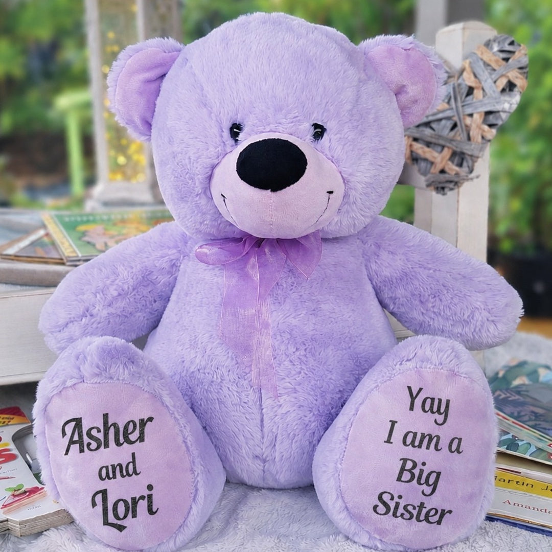 Lavender Bear 40cm Big Sister Personalised Message on Feet