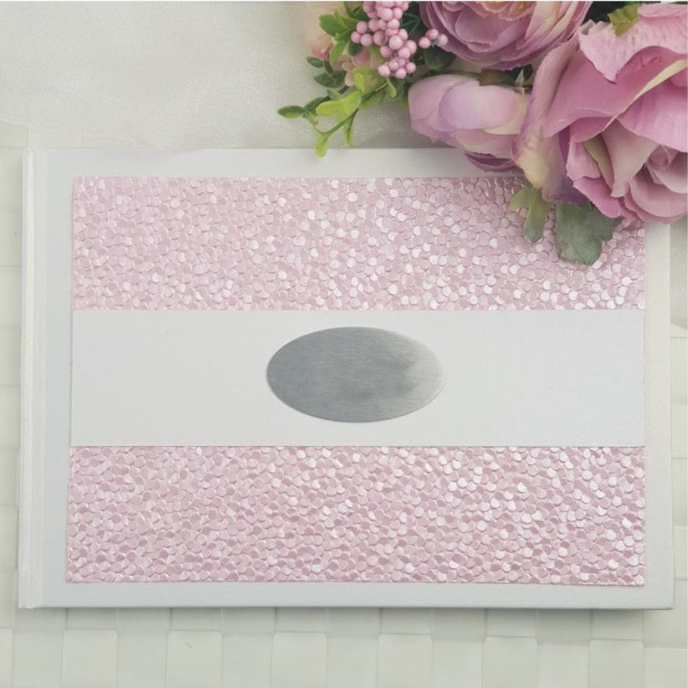 90th Birthday Personalised White Pink Pebble Guest Book with Custom Plaque