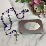 Amethyst Rosary Beads with Personalised Tin