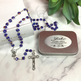Blue Murano Rosary Beads Personalised Tin