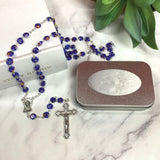 Blue Murano Rosary Beads Personalised Tin