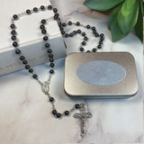 Hematite Rosary Beads with Personalised Tin