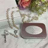 Pearl Rosary Beads with Personalised Tin