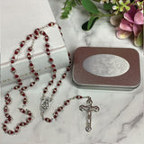 Red Diamante Rosary Beads Personalised Tin