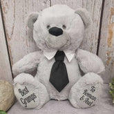 30cm Silver Bear with Black Tie for Grandpa Personalised on Feet