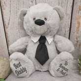 30cm Silver Bear with Black Tie for Dad – Message on Feet