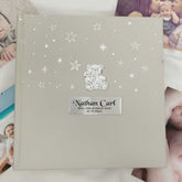 Personalised Baby Photo Album 200 Photos – Silver Teddy Baby Album