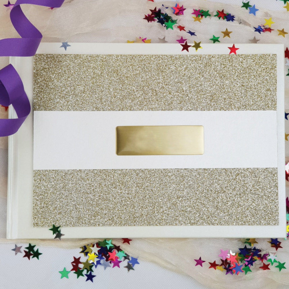 Personalised White Gold Glitter Guest Book A5 Baptism