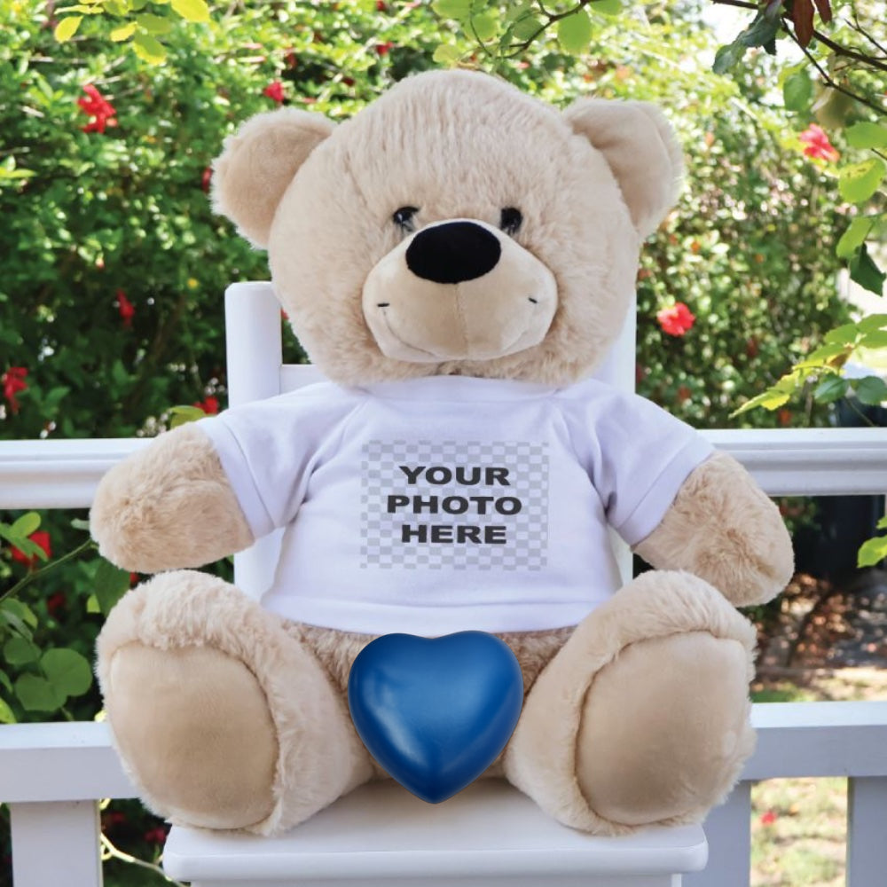 Memorial Zipper Bear 40cm with Blue Urn – Personalised Shirt