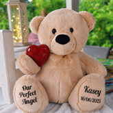 Zipper Bear 40cm with Red Wood Urn – Memorial Message on Feet