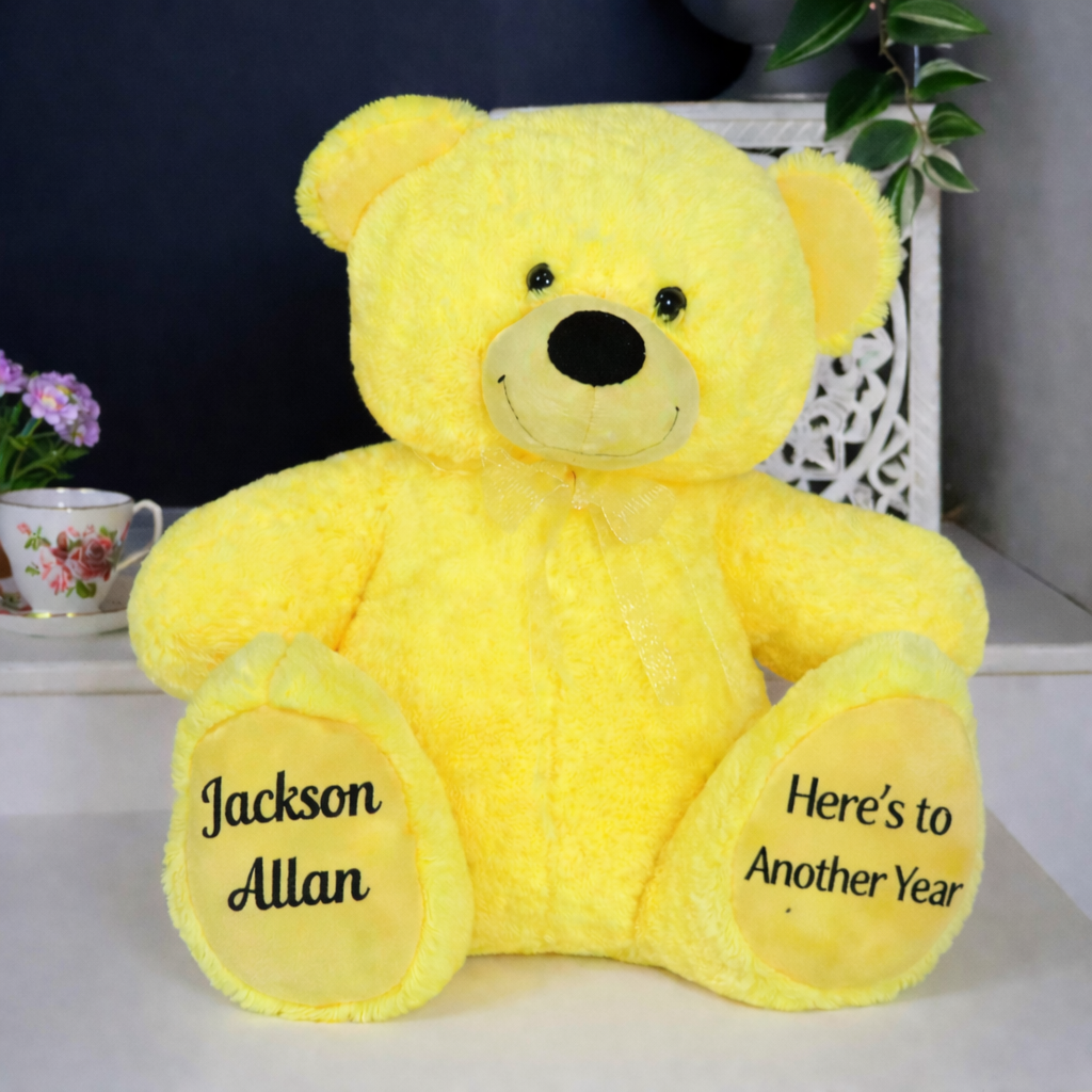 Yellow Bear 30cm Anniversary Message on Feet
