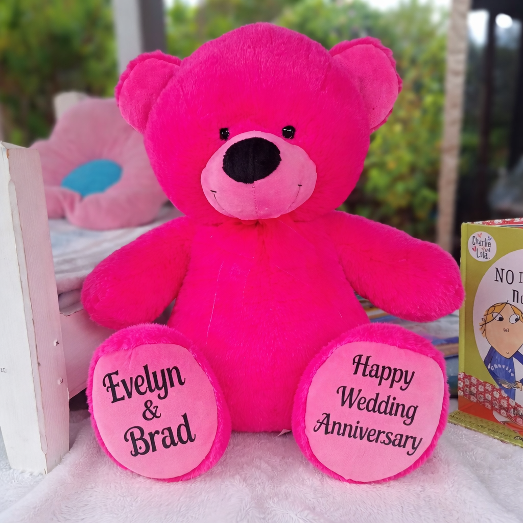 Hot Pink Bear 40cm Anniversary Gift with Message on Feet