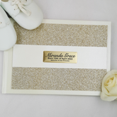 Personalised White Gold Glitter Guest Book A5 Baby Shower