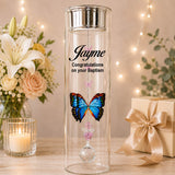 Baptism Personalised Keepsake Candle Holder with Butterfly Suncatcher