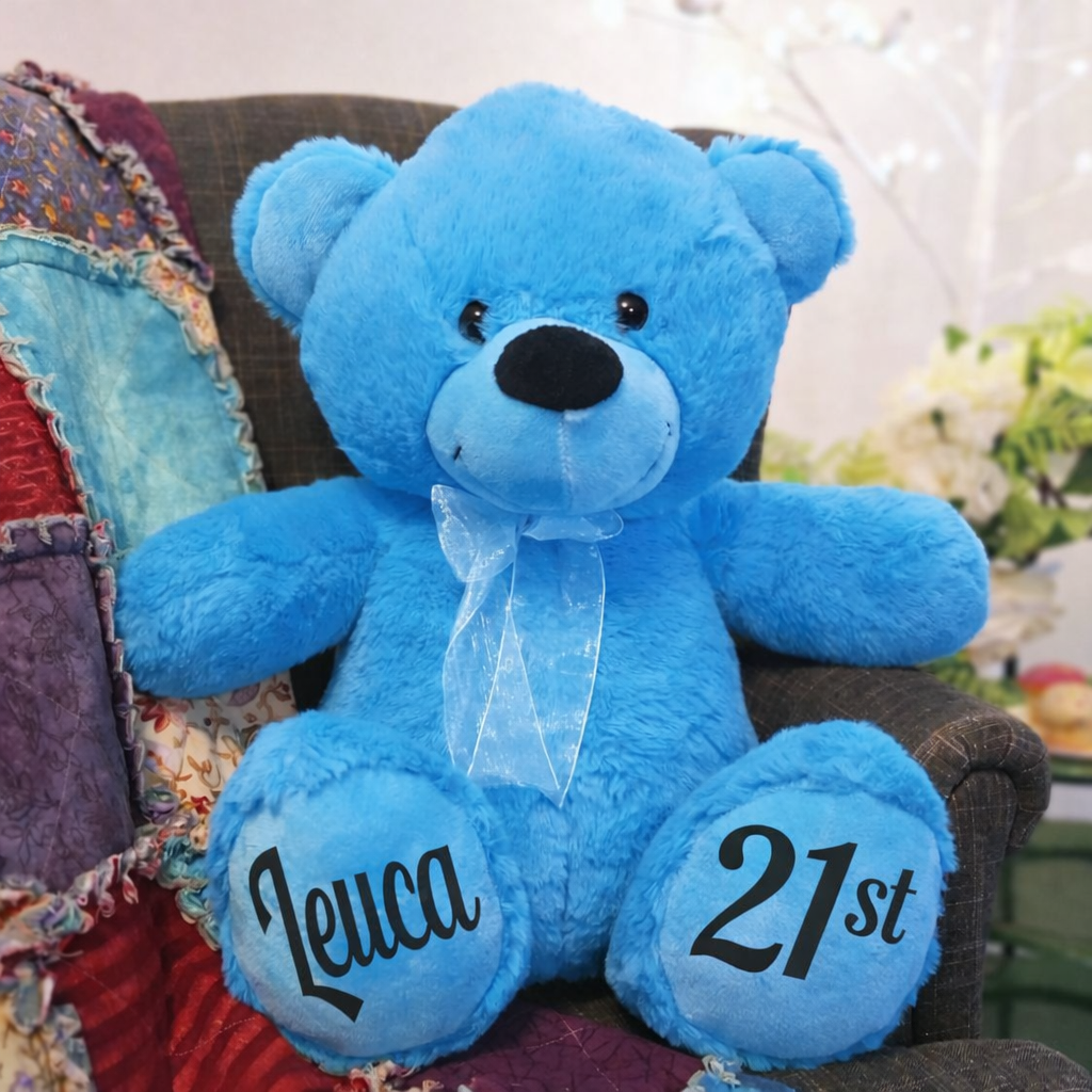 Bright Blue Bear 40cm 21st Birthday Personalised on Feet