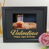 Personalised 100th birthday 6x4 landscape black photo frame with glitter vinyl message – image 2