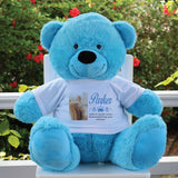 Personalised Memorial 40cm Bright Blue Teddy Bear with Photo Shirt