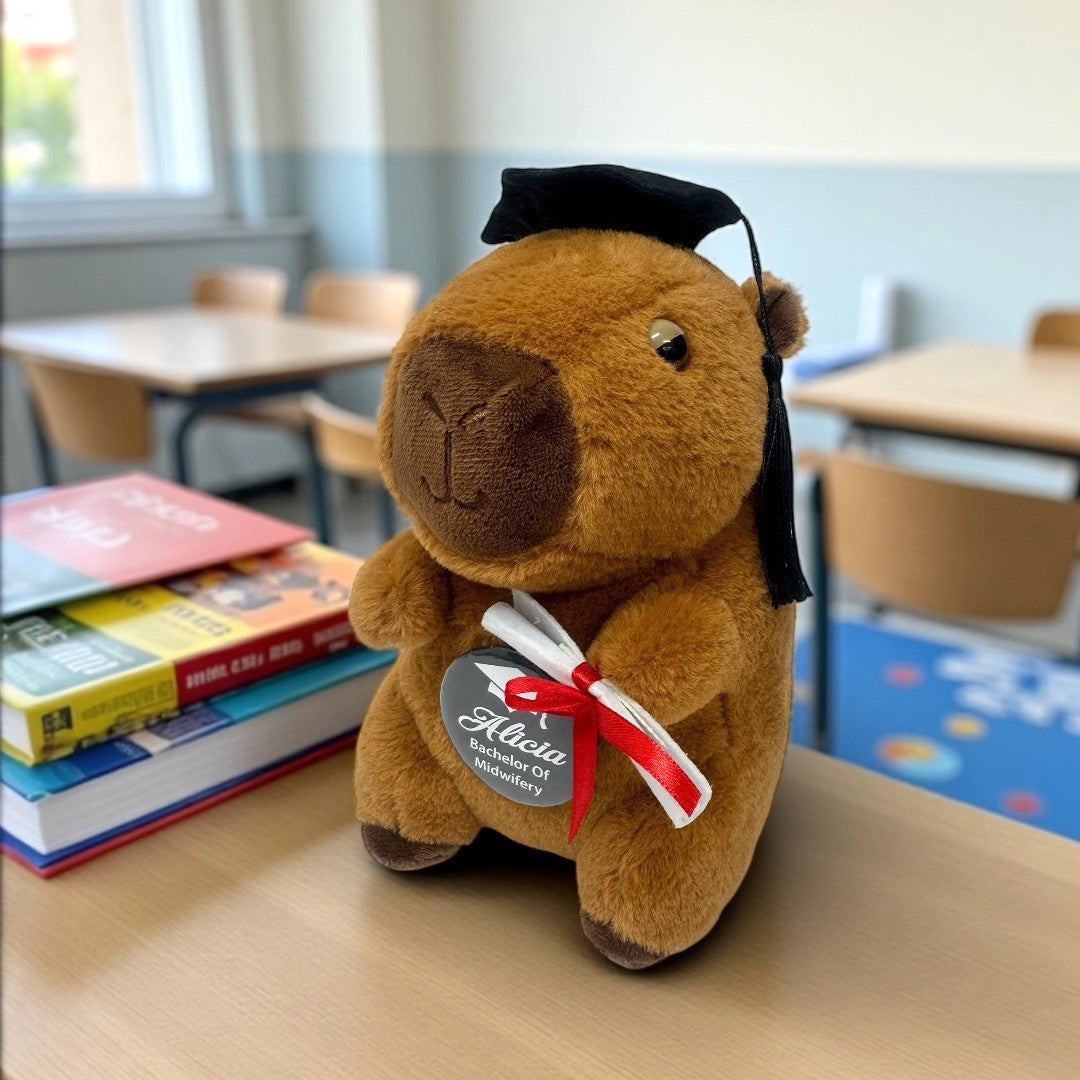 Capybara Graduation Plush 25x15cm Personalised Badge