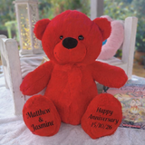 40cm Red Bear Anniversary Personalised Message on Feet
